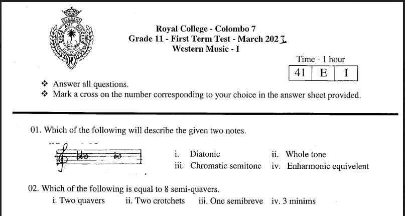 2021 First Term Western Music Paper (Royal Collage Exam papers)