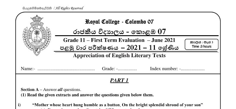 Appreciation of English Literary Texts (Paper Part I, II)
